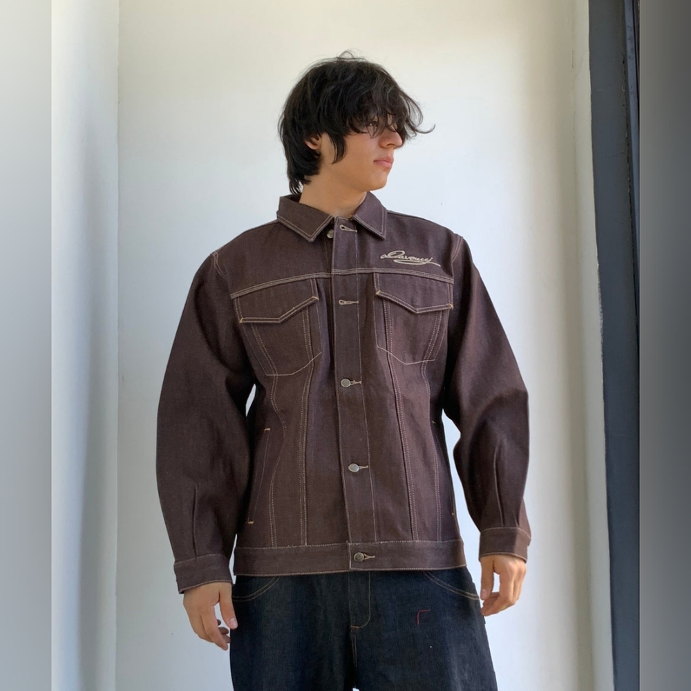 Men's Davoucci Raw Brown | Khaki Casual Denim Jacket NWT